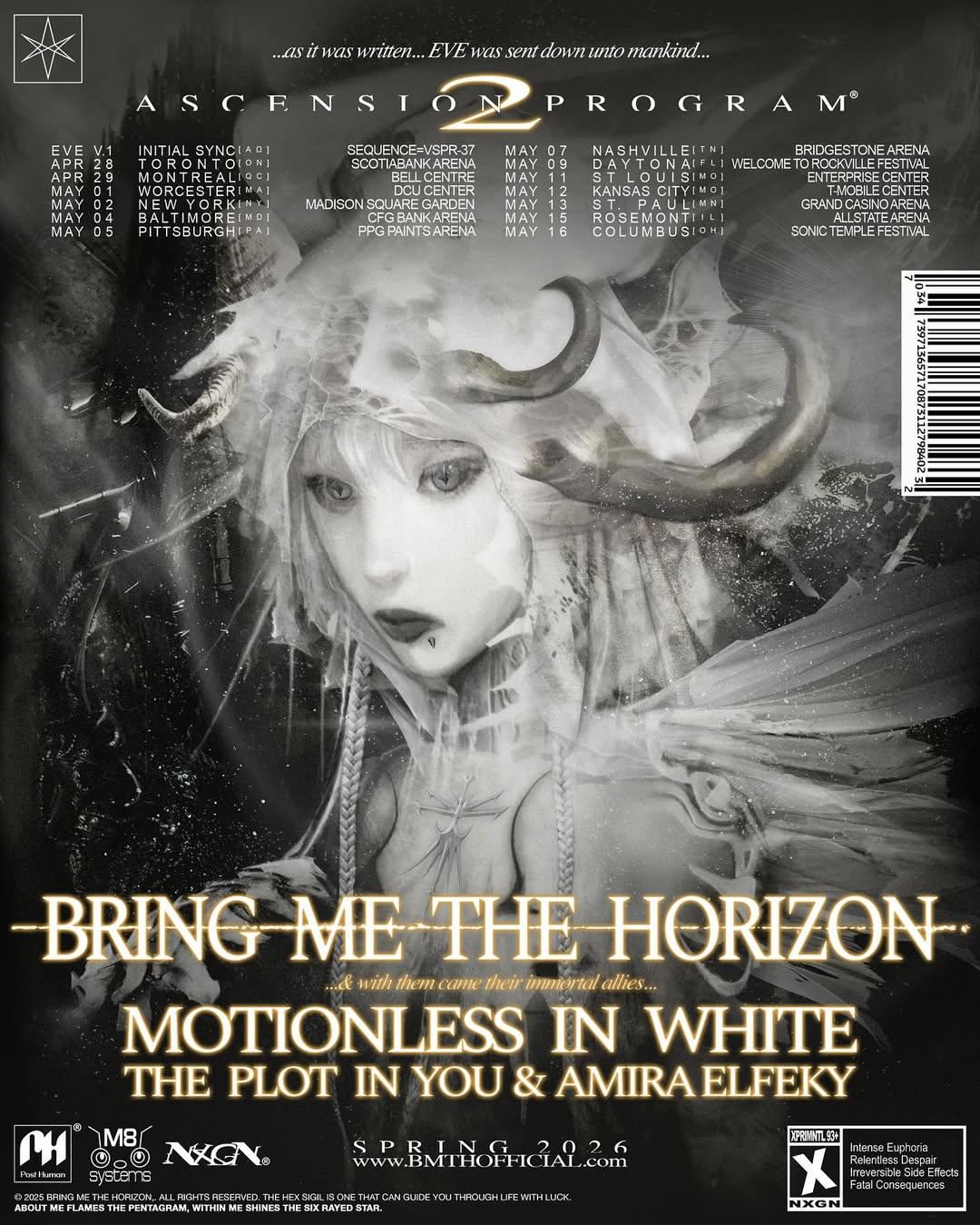 Bring Me The Horizon N. American Ascension Program 2 Tour Poster 2026